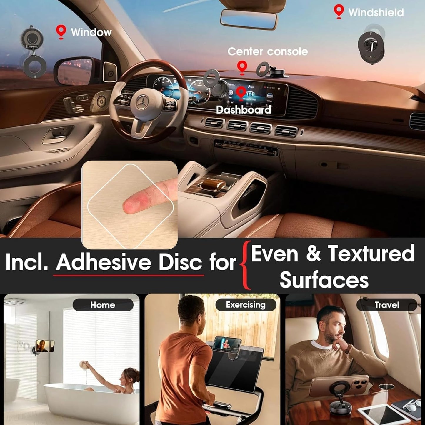 LACOLANE K007 Magnetic Phone Holder – 360° Vacuum Suction Cup Mount for Car, Gym, Mirror, Shower – Foldable Adjustable Stand – Universal Mobile Holder Compatible with All Phones