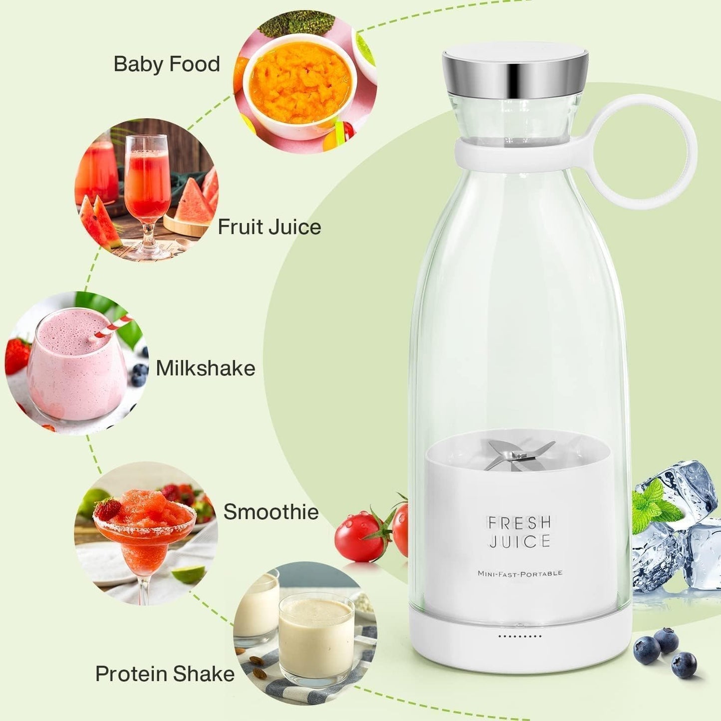 Portable Bottle Juicer, Portable juicer, Portable Mini Blender with 350ml Glass Jar, Pink, Mini juicer, Bottle juicer,Juice Maker, Fruit Juicer Machine Electric