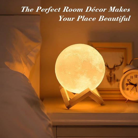 Desidiya Moon Lamp, 7 Colors LED Night Light for Kids 3D Printing New Moon Light with Stand & Touch Control & Timing, Moon Light Lamp for Kid Friend Birthday, Room Decor (Diameter 4.8 INCH)