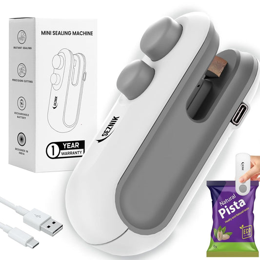 Seznik Portable Mini Sealing Machine, Handheld Sealer for Food Packets, Snacks, Chips, Fresh Storage, Plastic Bags Sealing Machine, 1 YEAR Warranty (White)