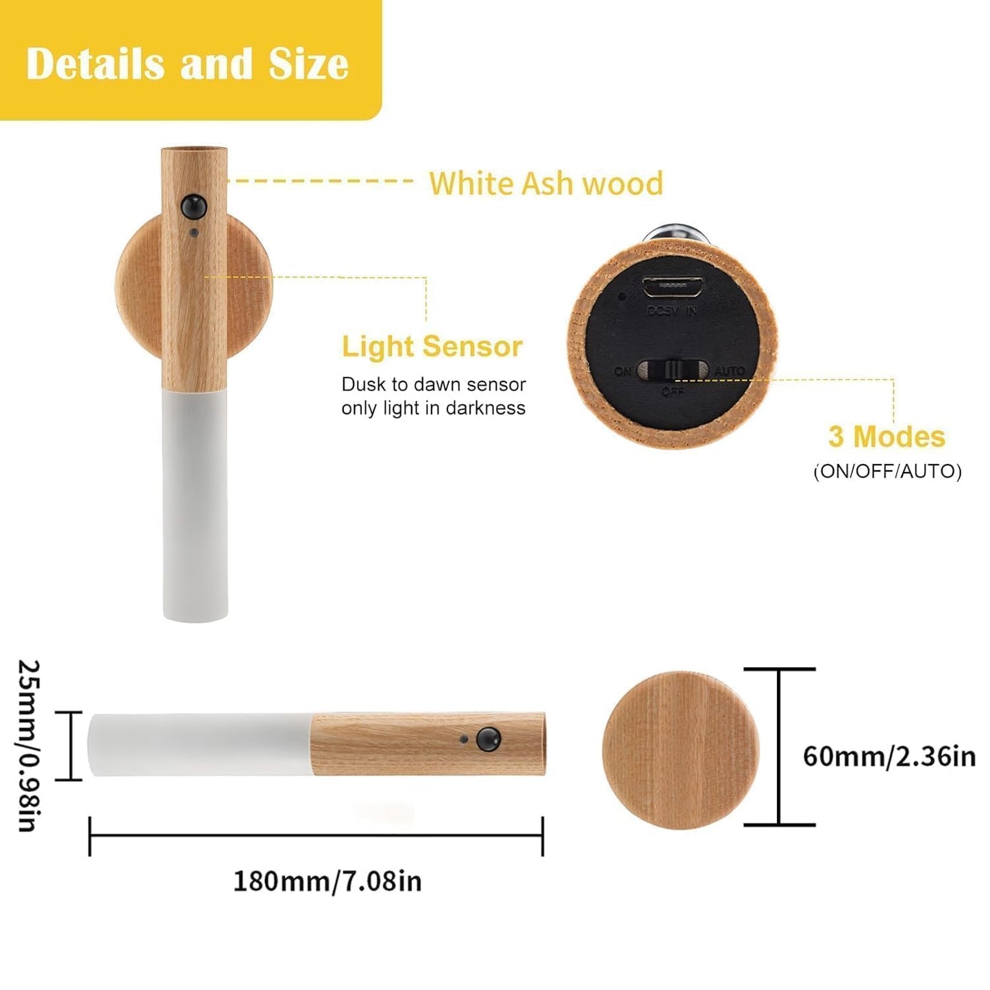 SANGOZ Rechargeable Battery Night Light Motion Sensor Set of 1 LED Wall Lights with 3-Modes Switch Wireless Portable USB Wall Sconces Mini Wood Stick Magnetic Lamp for Bedroom Bathroom Aisle Stairs