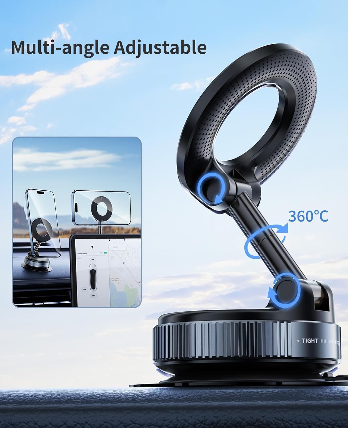 LACOLANE K007 Magnetic Phone Holder – 360° Vacuum Suction Cup Mount for Car, Gym, Mirror, Shower – Foldable Adjustable Stand – Universal Mobile Holder Compatible with All Phones
