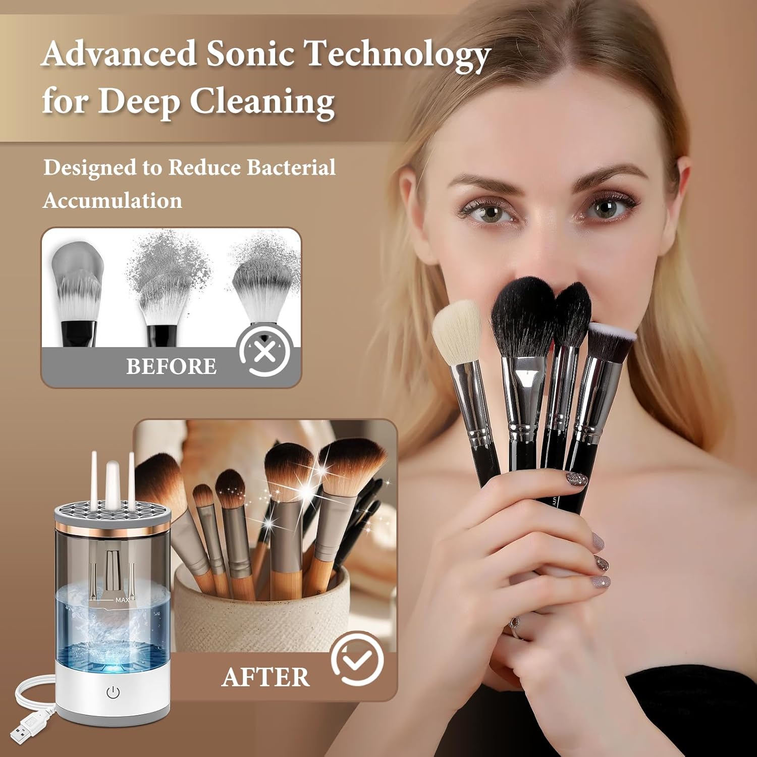 CreaCare Plastic Handle Electric Makeup Brush Cleaner - Efficient Electric Makeup Brush Cleaner Machine for Thorough Brush Cleaning, Ideal for Makeup Artists & Enthusiasts, Black