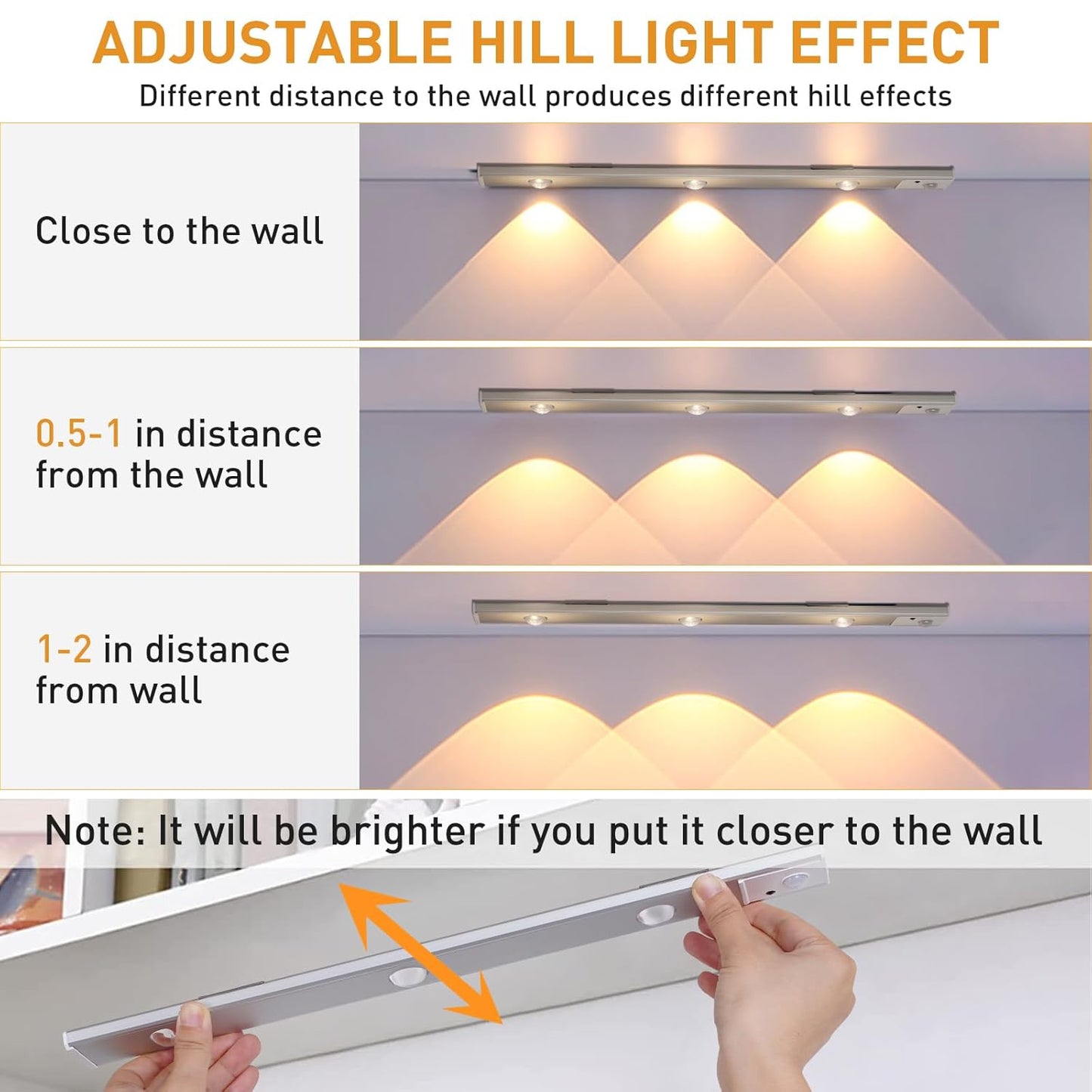 One94Store Plastic 40cm Motion Sensor Under Cabinet LED, 1200mAh Battery, Dimmable USB Rechargeable Closet Lamp, Wireless Stick-On for Wardrobe, Kitchen, Stairs (Pack of 1) Yellow