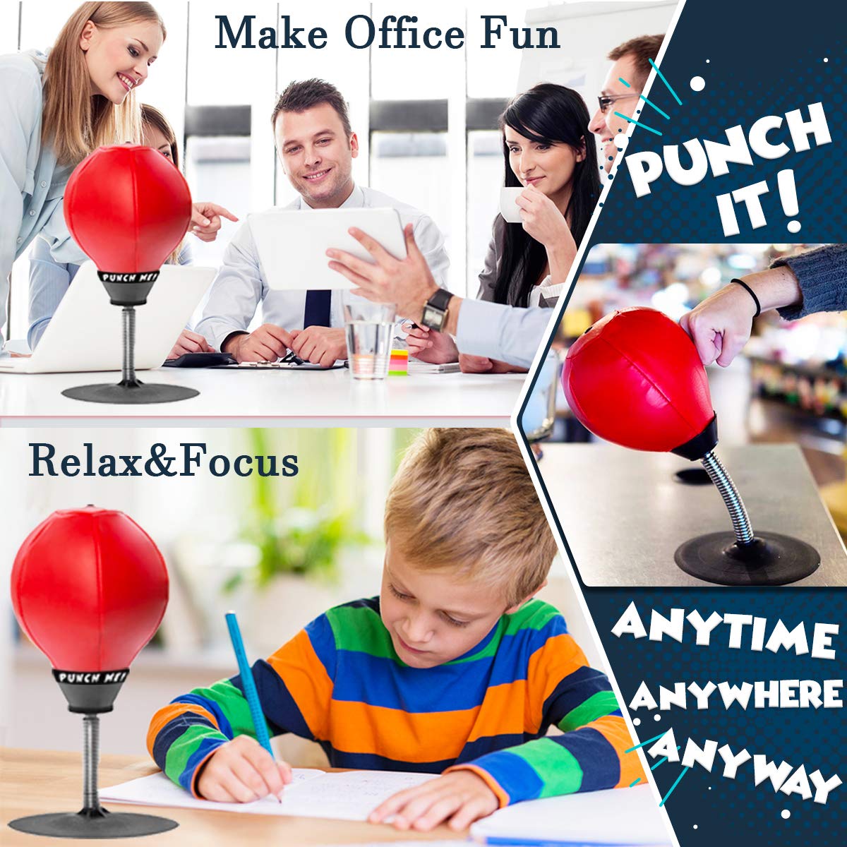 CozyBomB Free Standing Desktop Punching Bag Stress Buster Relief with Stand Boxing Punch Ball with Suction Cup to Reflex Strain and Tension Toy's for Boy's