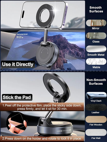 LACOLANE K007 Magnetic Phone Holder – 360° Vacuum Suction Cup Mount for Car, Gym, Mirror, Shower – Foldable Adjustable Stand – Universal Mobile Holder Compatible with All Phones