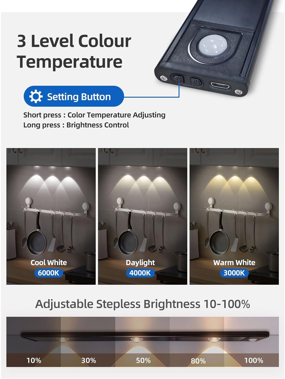 One94Store Plastic 40cm Motion Sensor Under Cabinet LED, 1200mAh Battery, Dimmable USB Rechargeable Closet Lamp, Wireless Stick-On for Wardrobe, Kitchen, Stairs (Pack of 1) Yellow