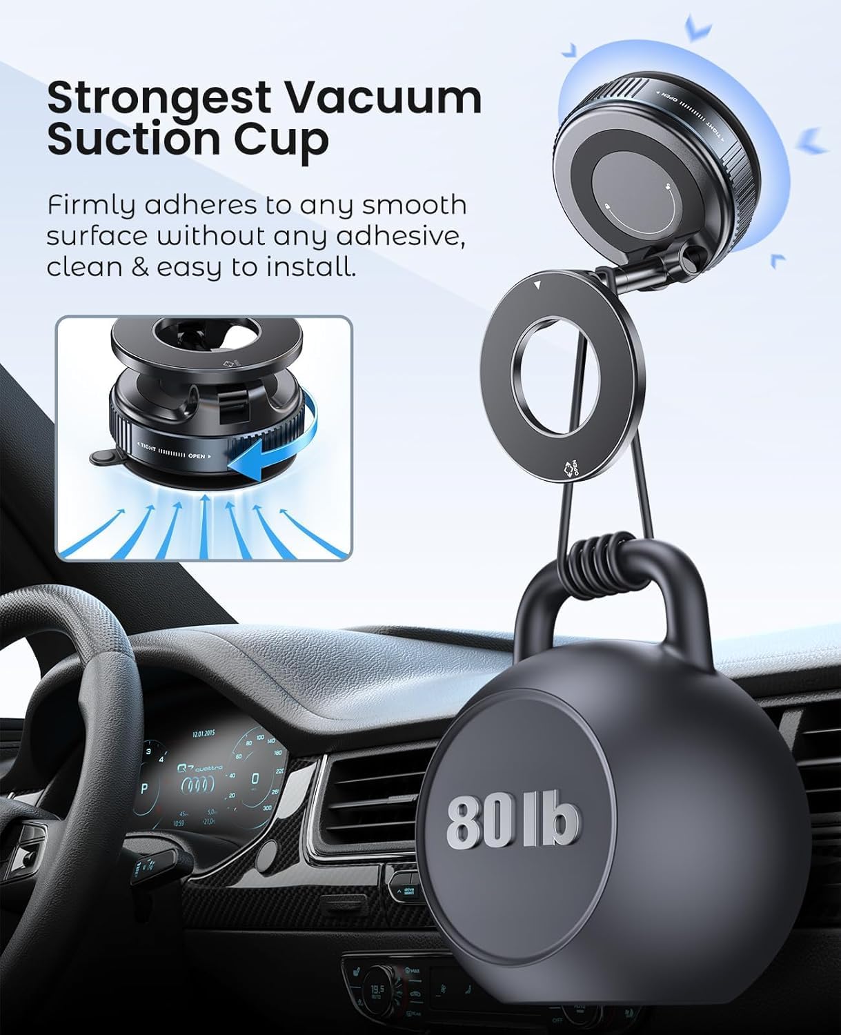 LACOLANE K007 Magnetic Phone Holder – 360° Vacuum Suction Cup Mount for Car, Gym, Mirror, Shower – Foldable Adjustable Stand – Universal Mobile Holder Compatible with All Phones
