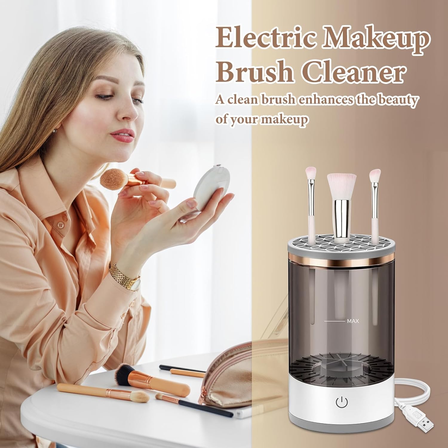 CreaCare Plastic Handle Electric Makeup Brush Cleaner - Efficient Electric Makeup Brush Cleaner Machine for Thorough Brush Cleaning, Ideal for Makeup Artists & Enthusiasts, Black