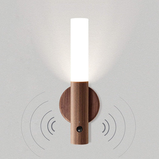 SANGOZ Rechargeable Battery Night Light Motion Sensor Set of 1 LED Wall Lights with 3-Modes Switch Wireless Portable USB Wall Sconces Mini Wood Stick Magnetic Lamp for Bedroom Bathroom Aisle Stairs