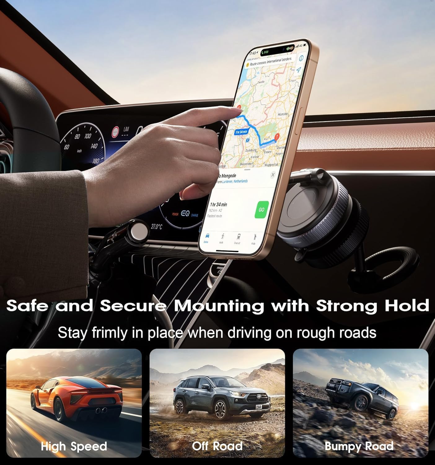 LACOLANE K007 Magnetic Phone Holder – 360° Vacuum Suction Cup Mount for Car, Gym, Mirror, Shower – Foldable Adjustable Stand – Universal Mobile Holder Compatible with All Phones