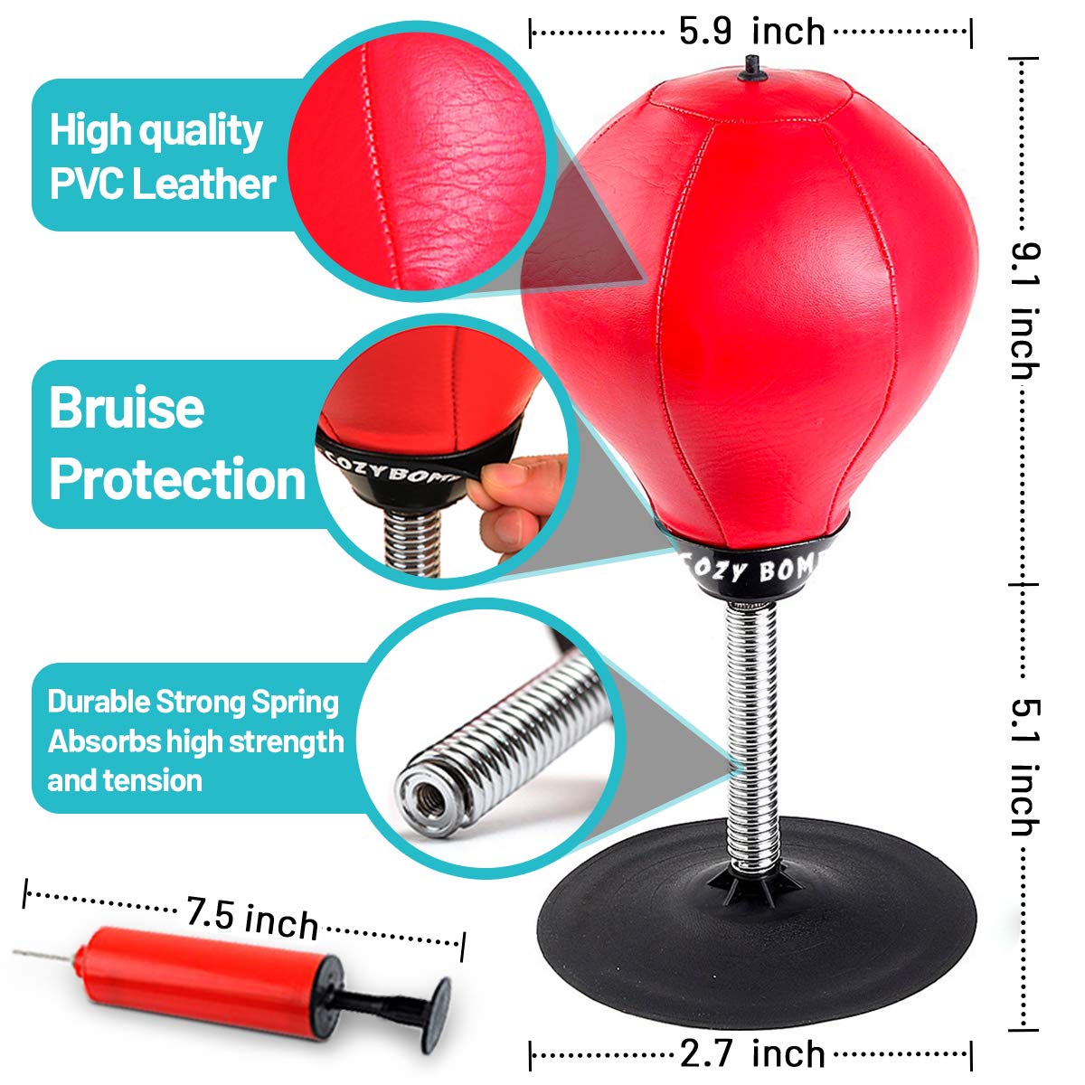 CozyBomB Free Standing Desktop Punching Bag Stress Buster Relief with Stand Boxing Punch Ball with Suction Cup to Reflex Strain and Tension Toy's for Boy's