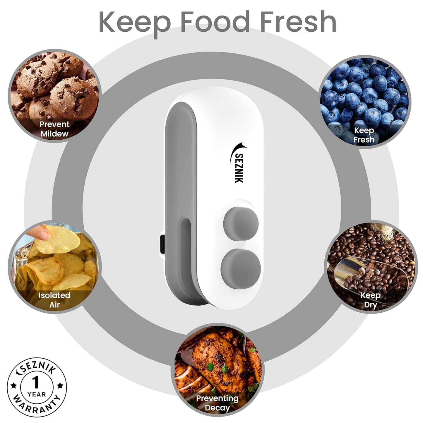 Seznik Portable Mini Sealing Machine, Handheld Sealer for Food Packets, Snacks, Chips, Fresh Storage, Plastic Bags Sealing Machine, 1 YEAR Warranty (White)