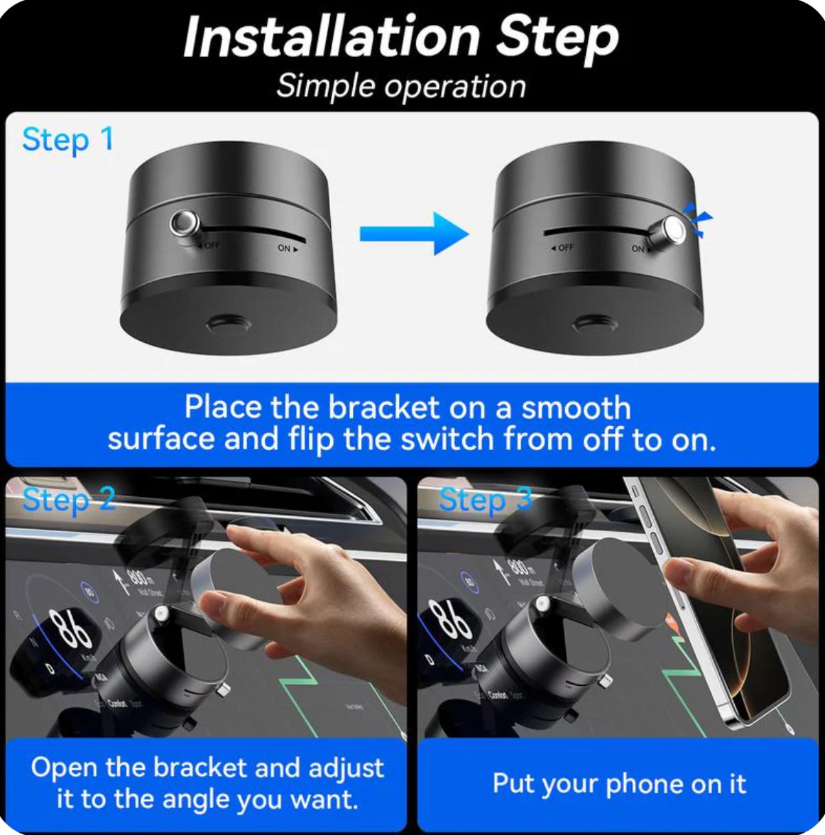 Vacuum Magnetic Suction Phone Holder (All iPhones, Android & GPS Devices and Cases Compatible)