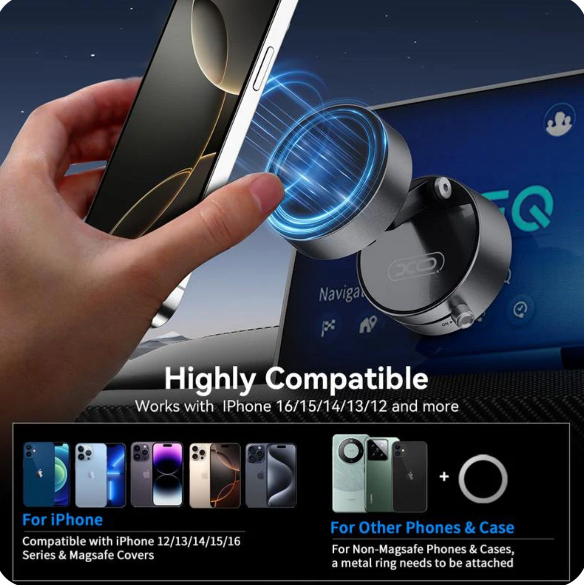 Vacuum Magnetic Suction Phone Holder (All iPhones, Android & GPS Devices and Cases Compatible)